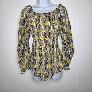 Goddess Womens Y2K Geometric  Crinkle Flare Sleeve Blouse Size L Y2K Whimsigoth